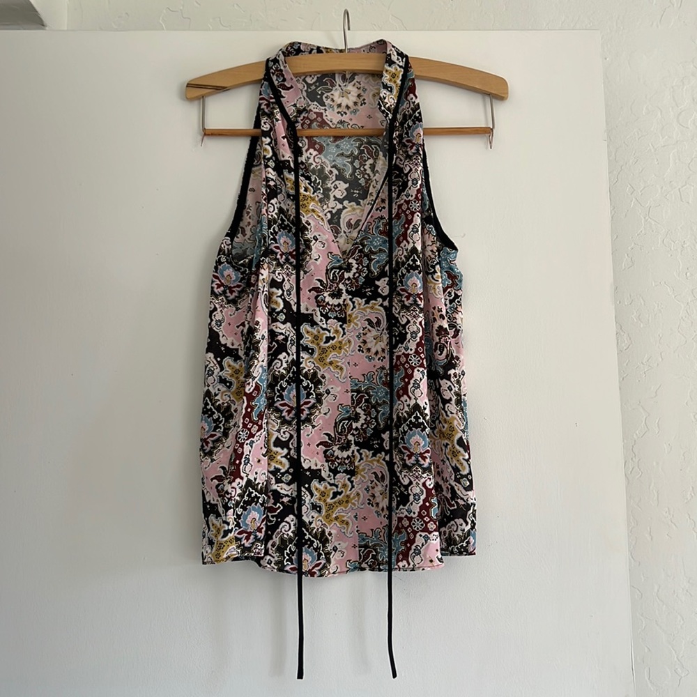 A.L.C. Silk patterned tank with ties - women’s size 2 100% silk - tie neck